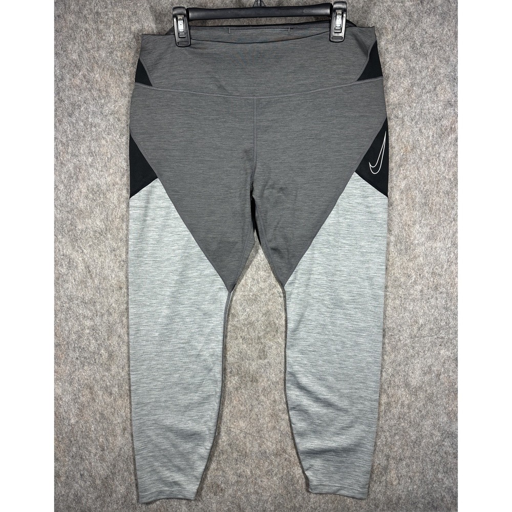 Nike Dri-FIT Womens 2X Gray Black Colorblock Leggings DJ4430-010 Plus Size